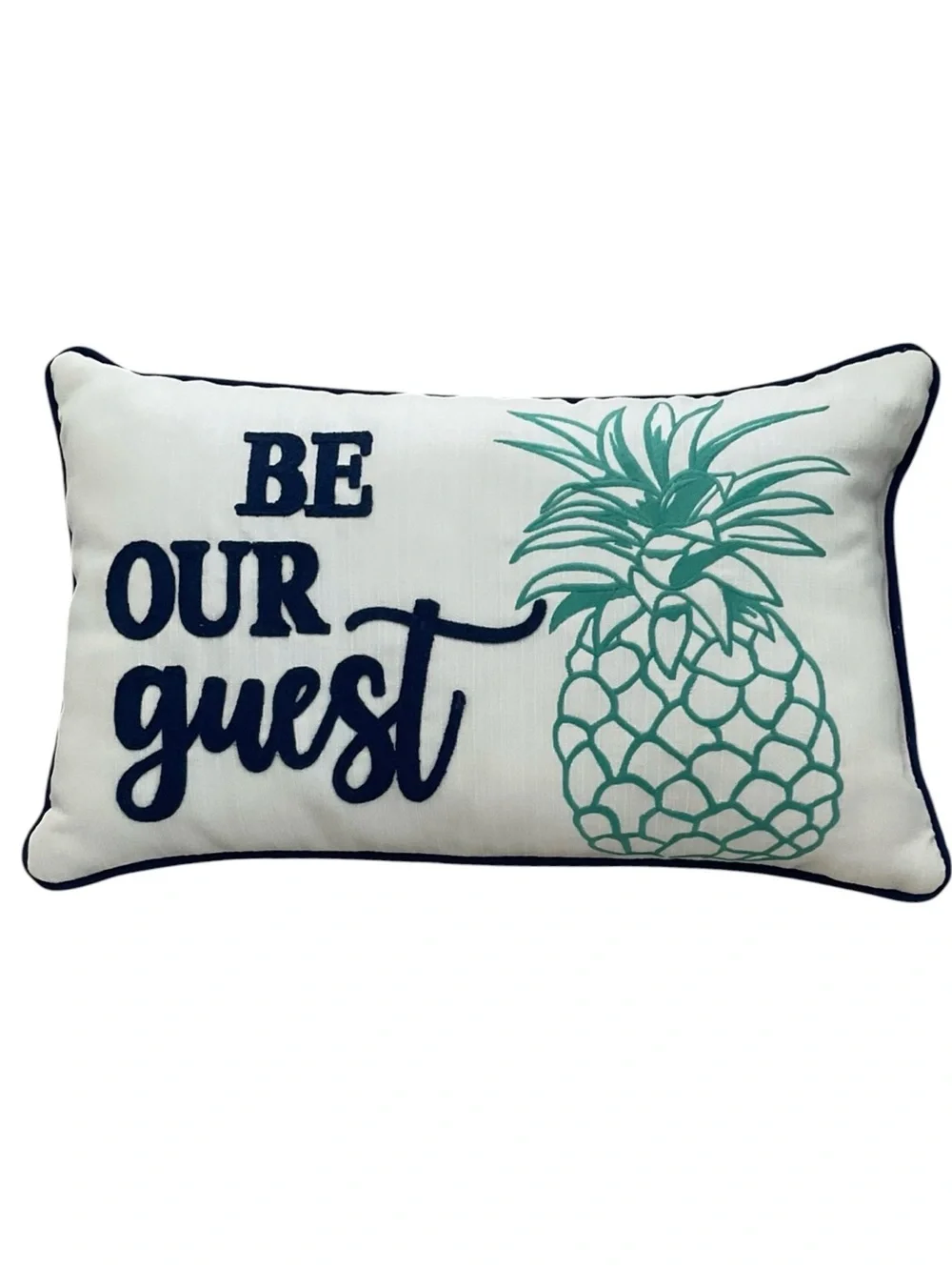 PILLOW Decorative Be Our Guest Pineapple - White, Navy & Teal NWOT